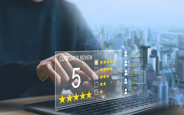 image showing a virtual reviews screen